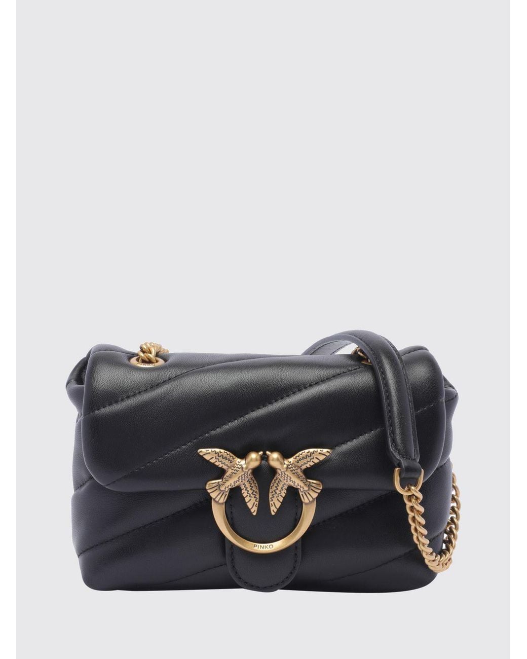 Pinko Gray Baby Love Bag Puff Mini Quilted Nappa Bag With Love Birds Logo