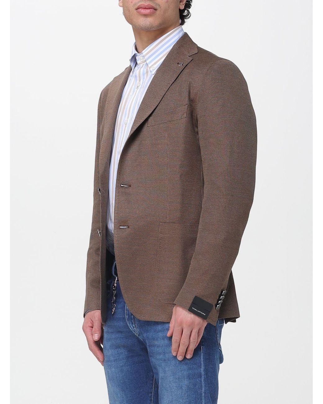 Tagliatore Brown Single-Breasted Cotton Blend Blazer for men