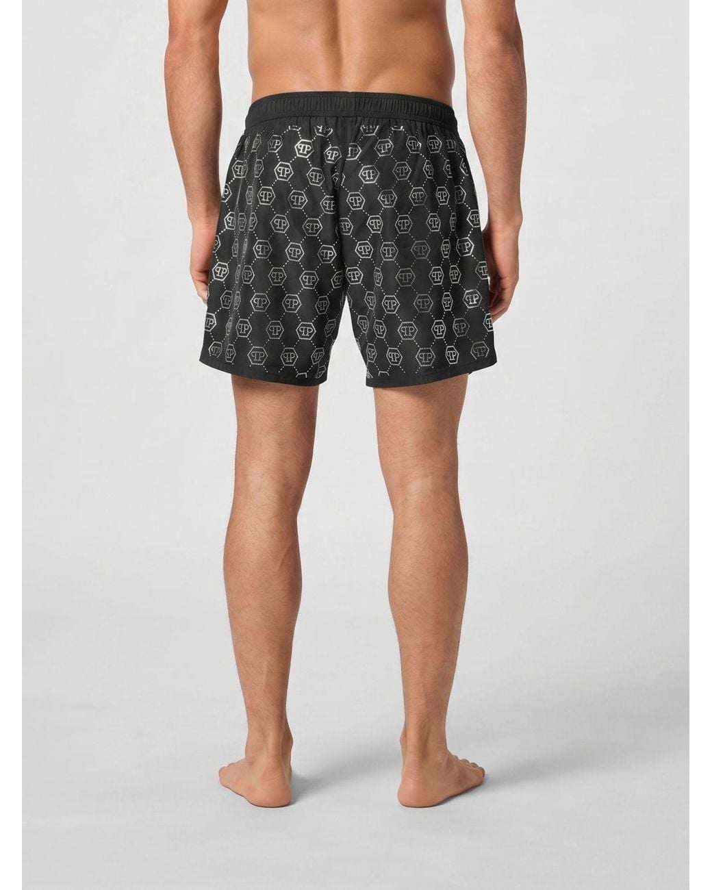 Philipp Plein Black Rhinestone Polyester Swimsuit for men