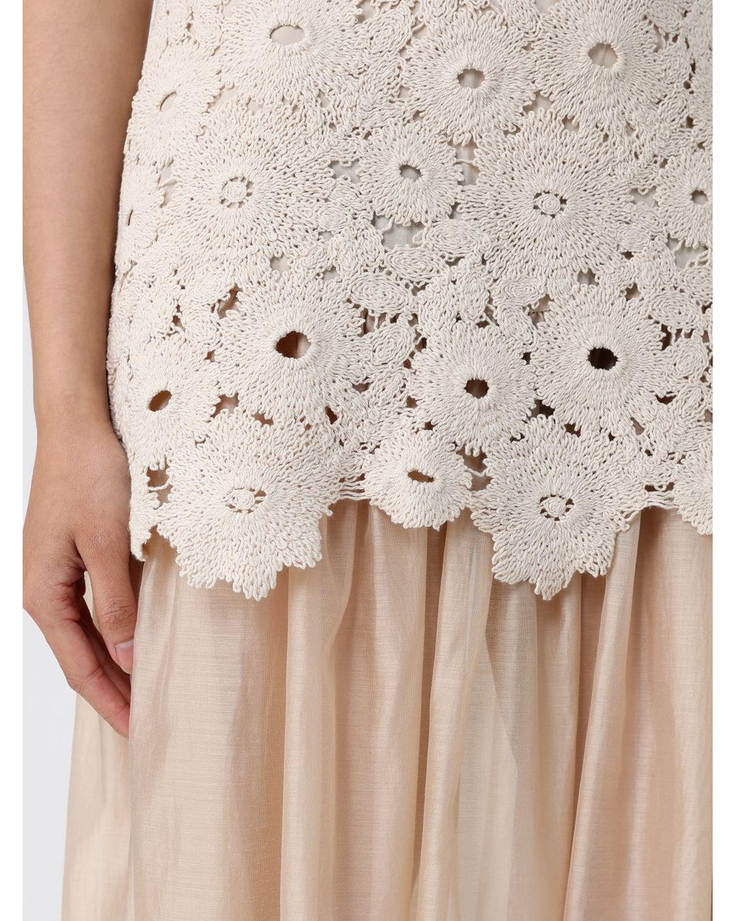 Liu Jo Natural Muslin And Macramé Midi Dress
