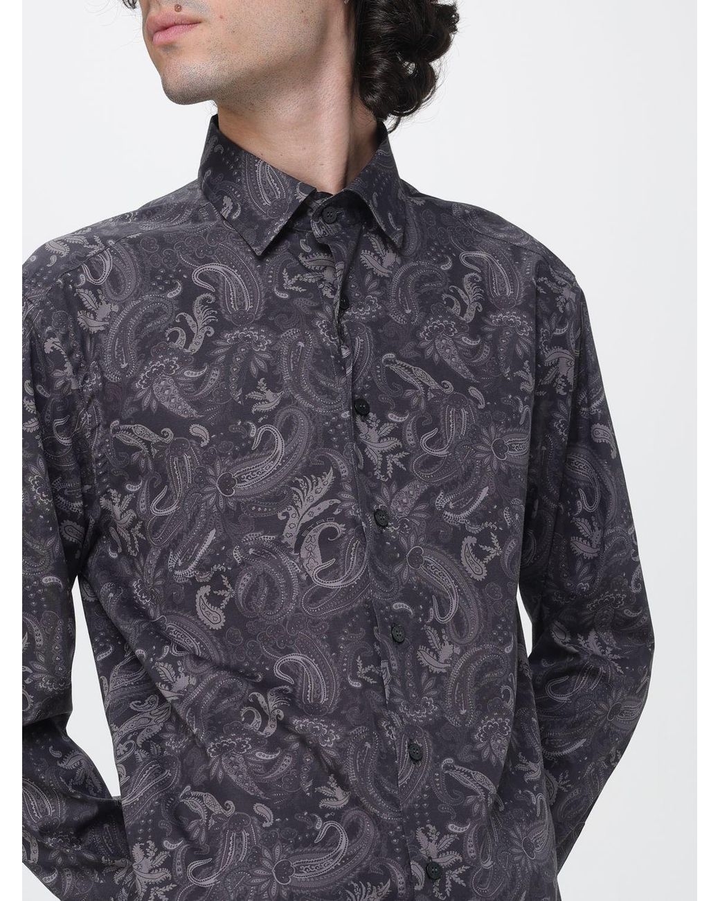 Etro Blue Paisley Print Cotton Shirt With French Collar for men