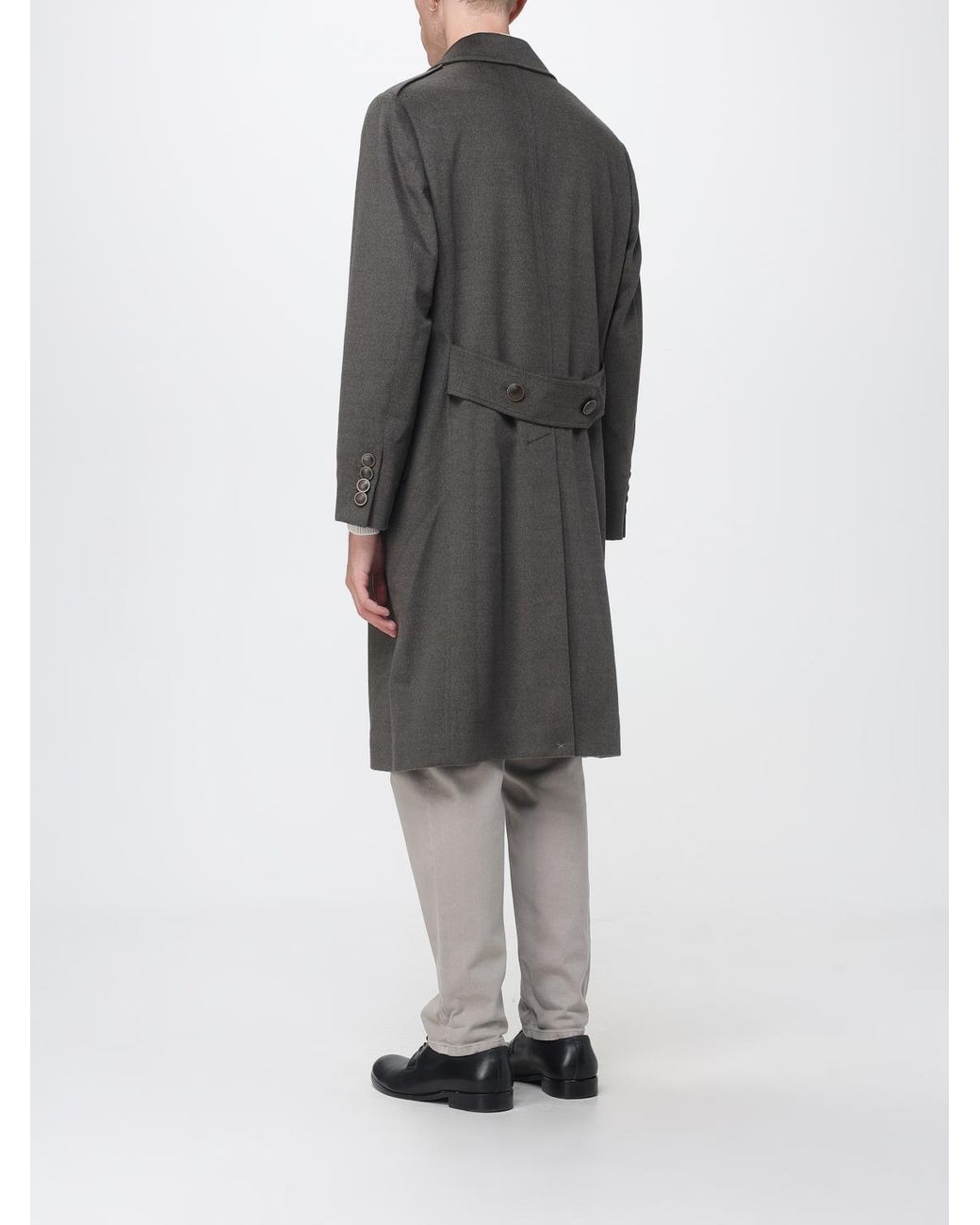 Brunello Cucinelli Gray Double-Breasted Merino Wool Knee-Length Coat for men