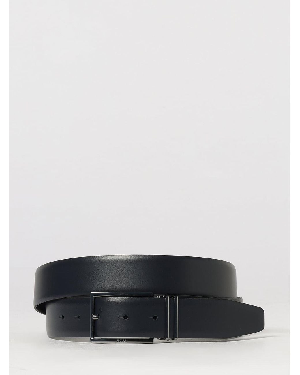 Boss Black Reversible Smooth Leather Belt With Logo Pin Buckle for men