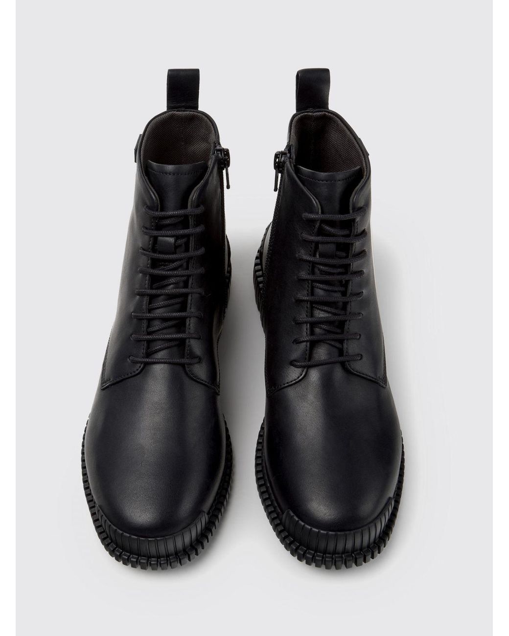 Camper Black Pix Lace-Up Calfskin Combat Boots With Xl Extralight Sole
