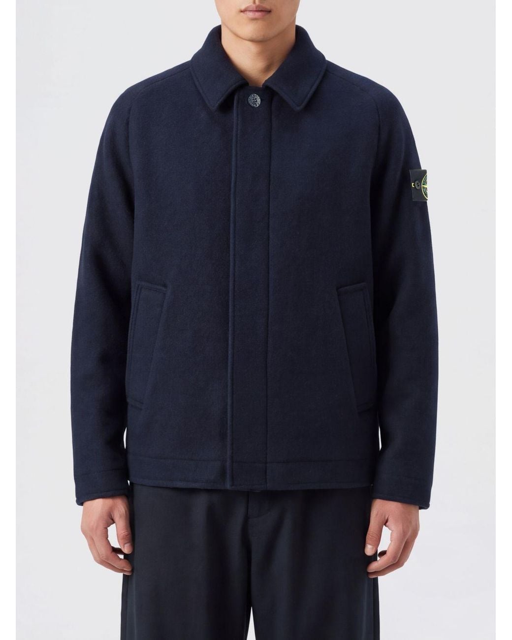 Stone Island Blue Single-Breasted Short Coat for men