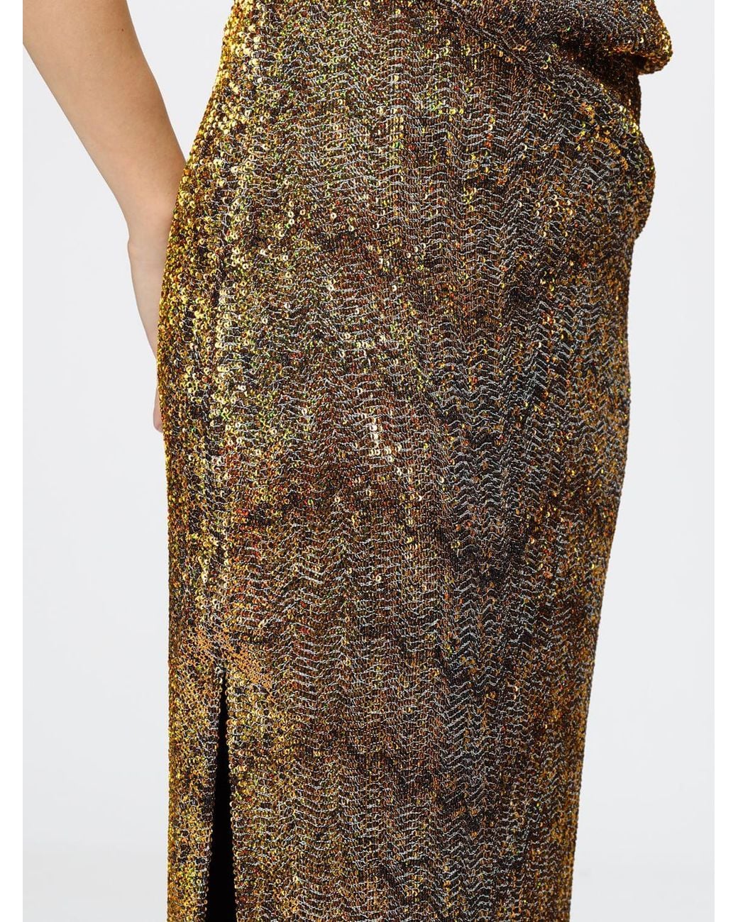 Missoni Brown Zig Zag Sequin Long Evening Gown With Halter Neck