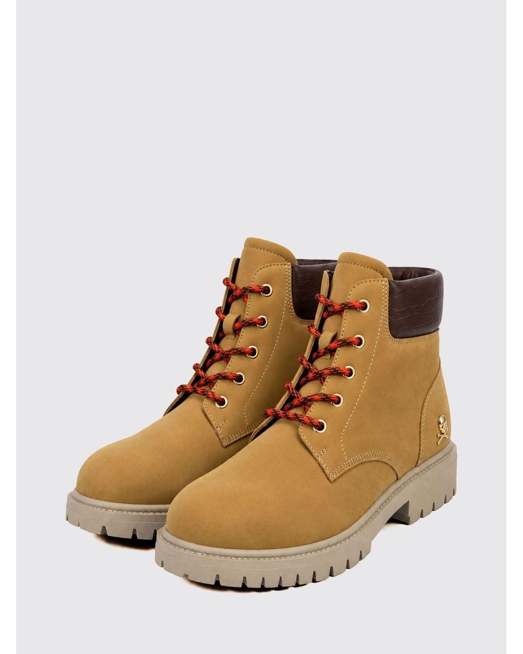 Philipp Plein Natural Lace-Up Nubuck Ankle Boots With Skull Appliqué for men