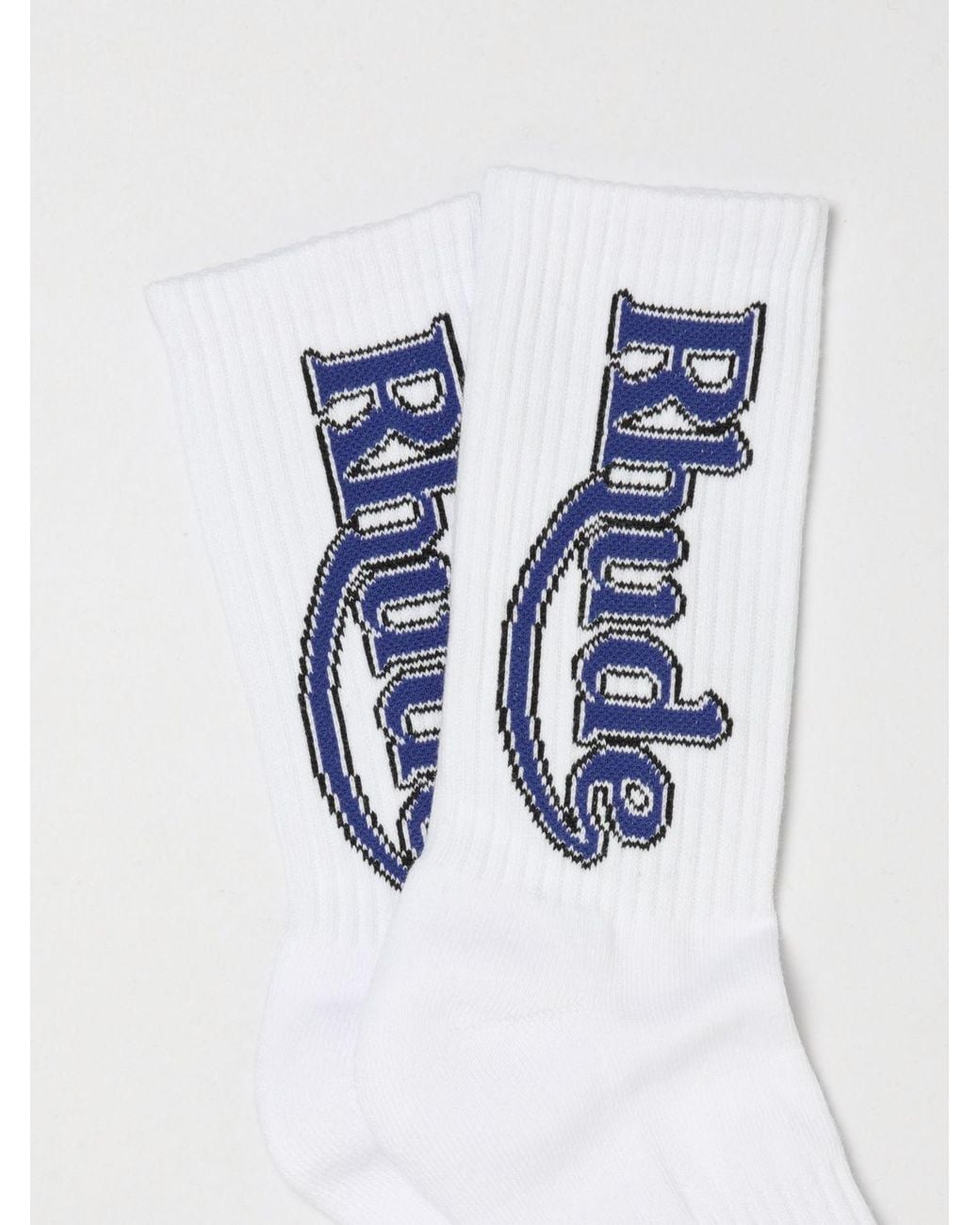 Rhude White Ribbed Stretch-Cotton Socks With Contrasting Jacquard Logo for men