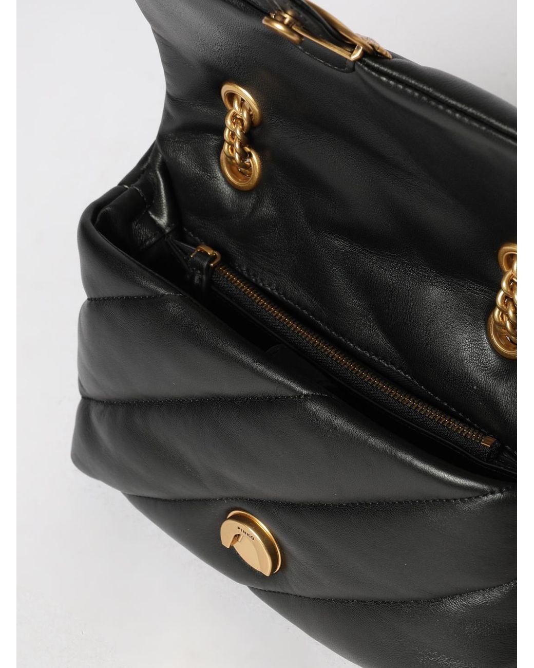 Pinko Black Classic Love Bag Puff Matelassé Nappa Mini Shoulder Bag With Logo