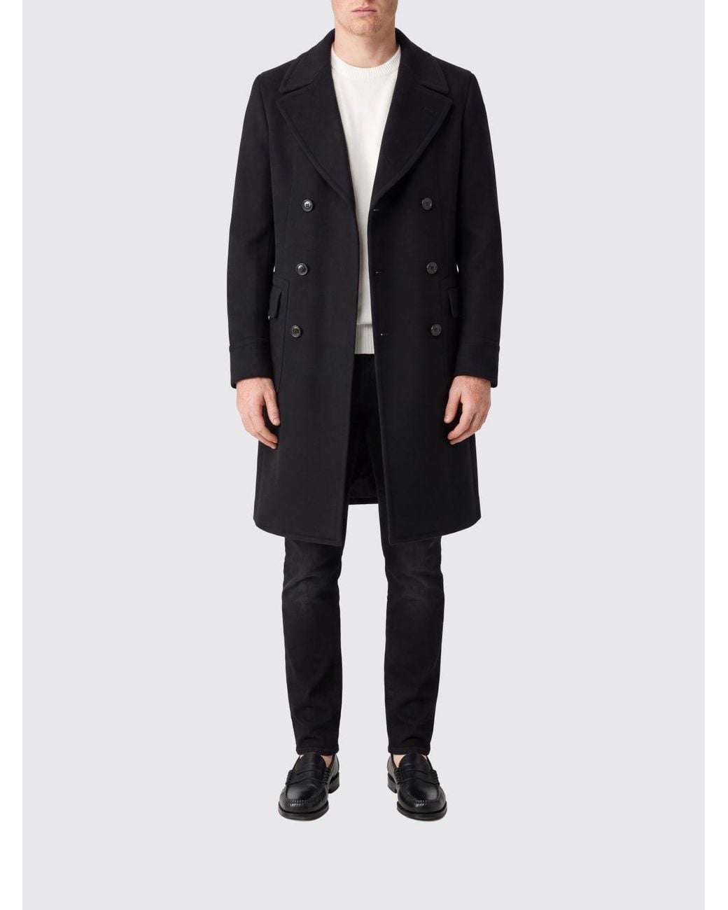 Tagliatore Black Knee-Length Double-Breasted Coat for men