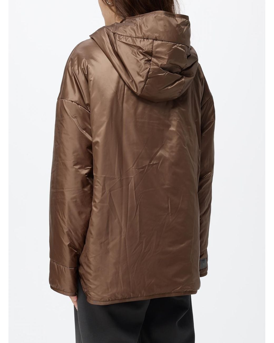 Max Mara Brown Waterproof Short Puffer Jacket With Hood And Zip Closure