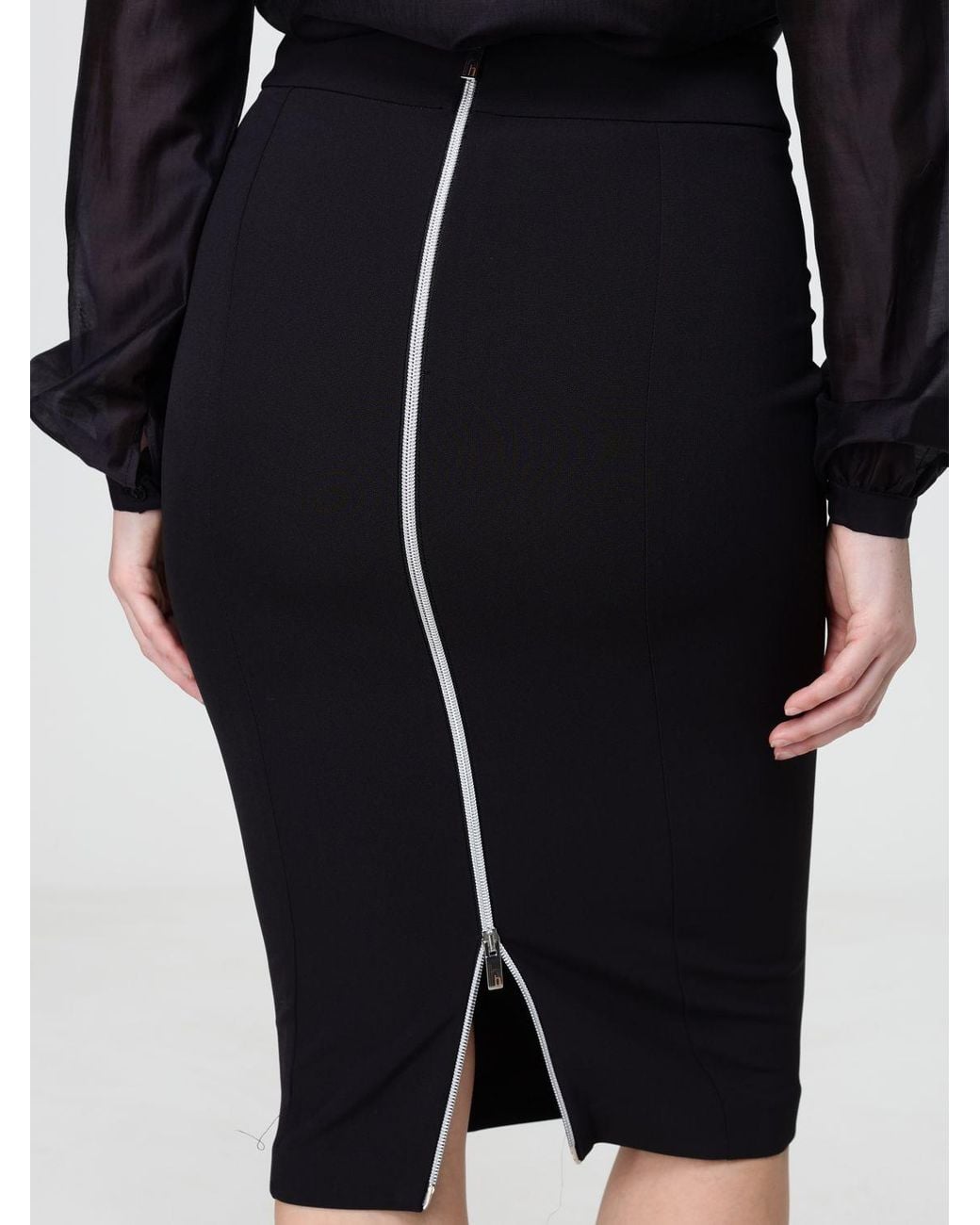 Hanita Black High-Waisted Jersey Pencil Midi Skirt With Back Slit