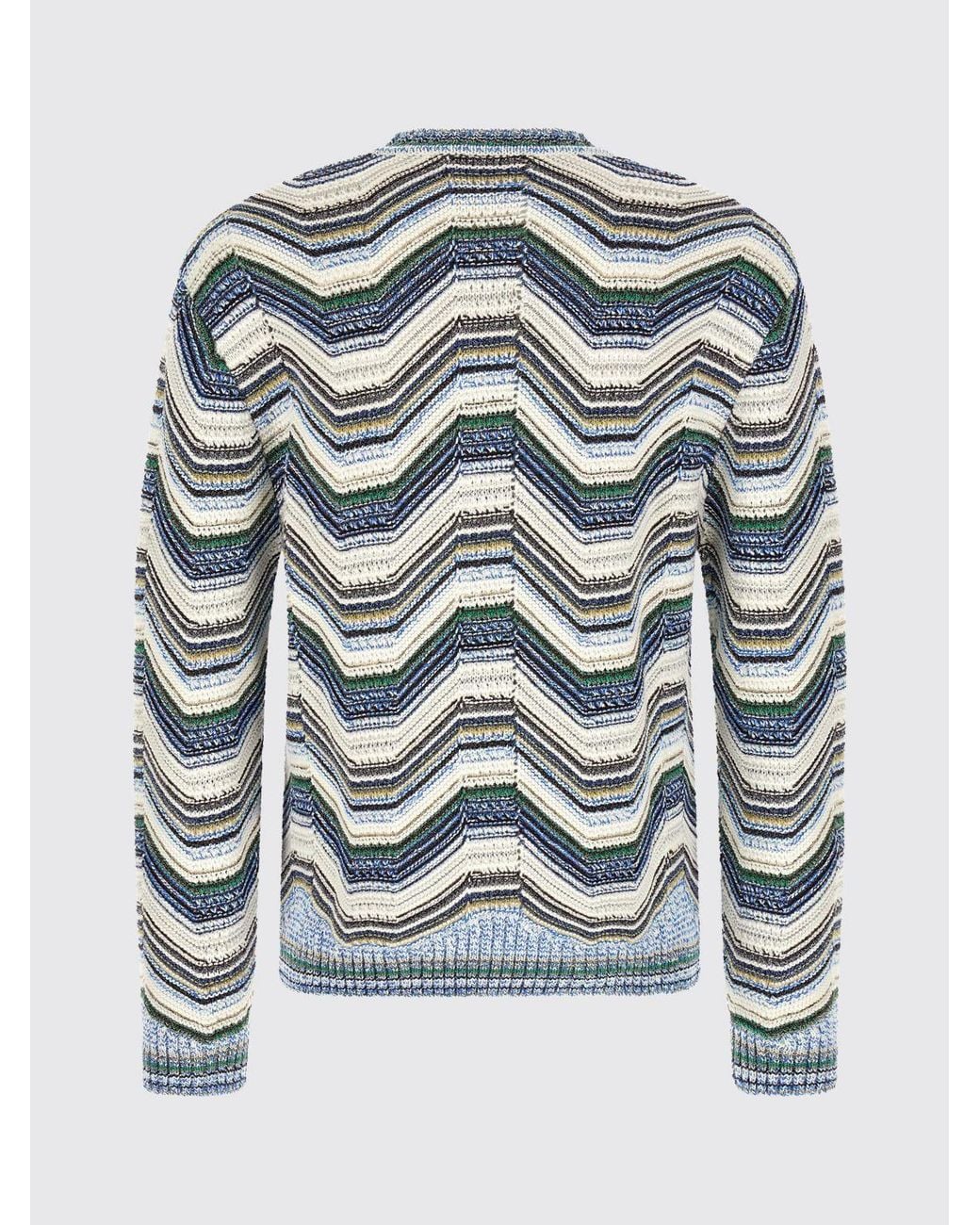 Missoni Blue Multicolour Zig-Zag Wool Blend Slim Fit Crewneck Jumper for men