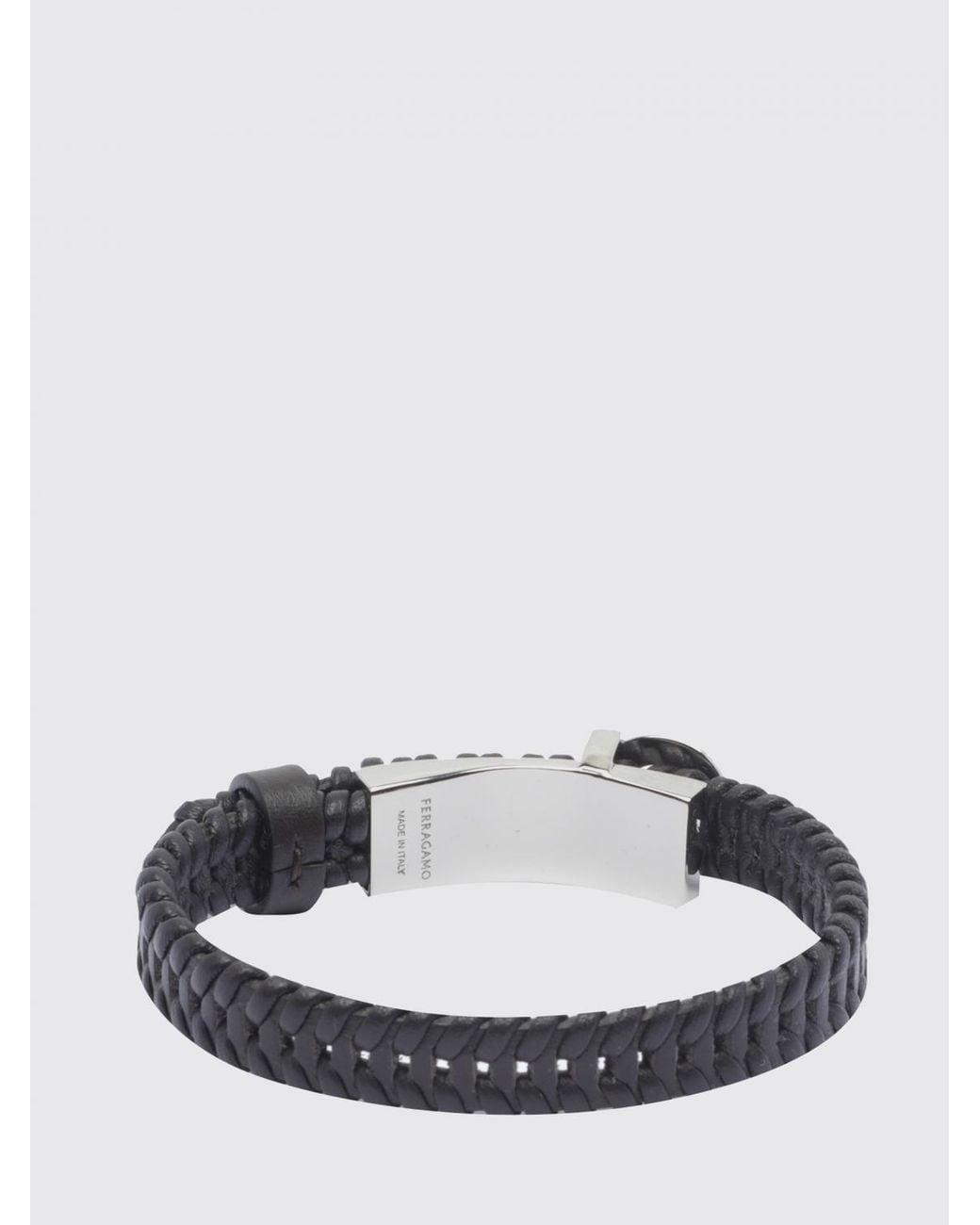 Ferragamo Brown Adjustable Woven Leather Bracelet With Gancini Buckle for men