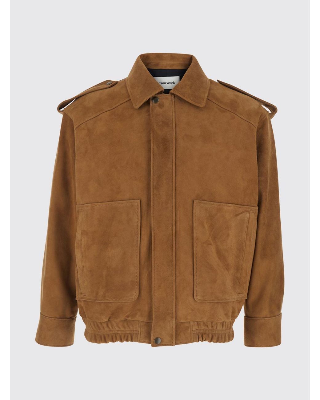 TONYWACK Blue Suede Leather Shirt Jacket With Patch Pockets for men