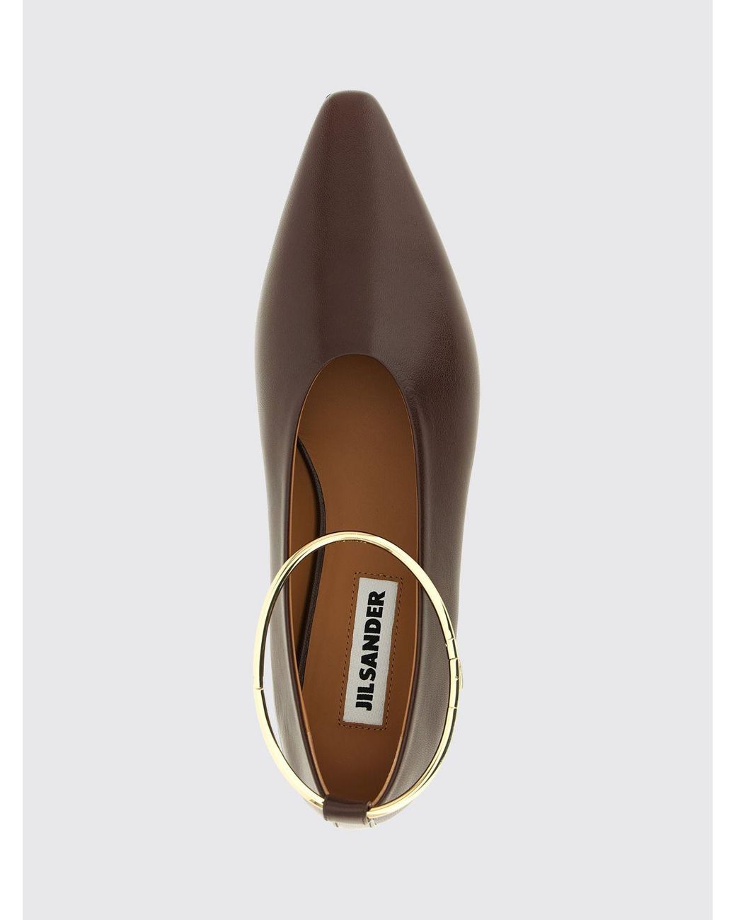 Jil Sander Brown Ring Goatskin Ballet Flats With Metal Ring Detail