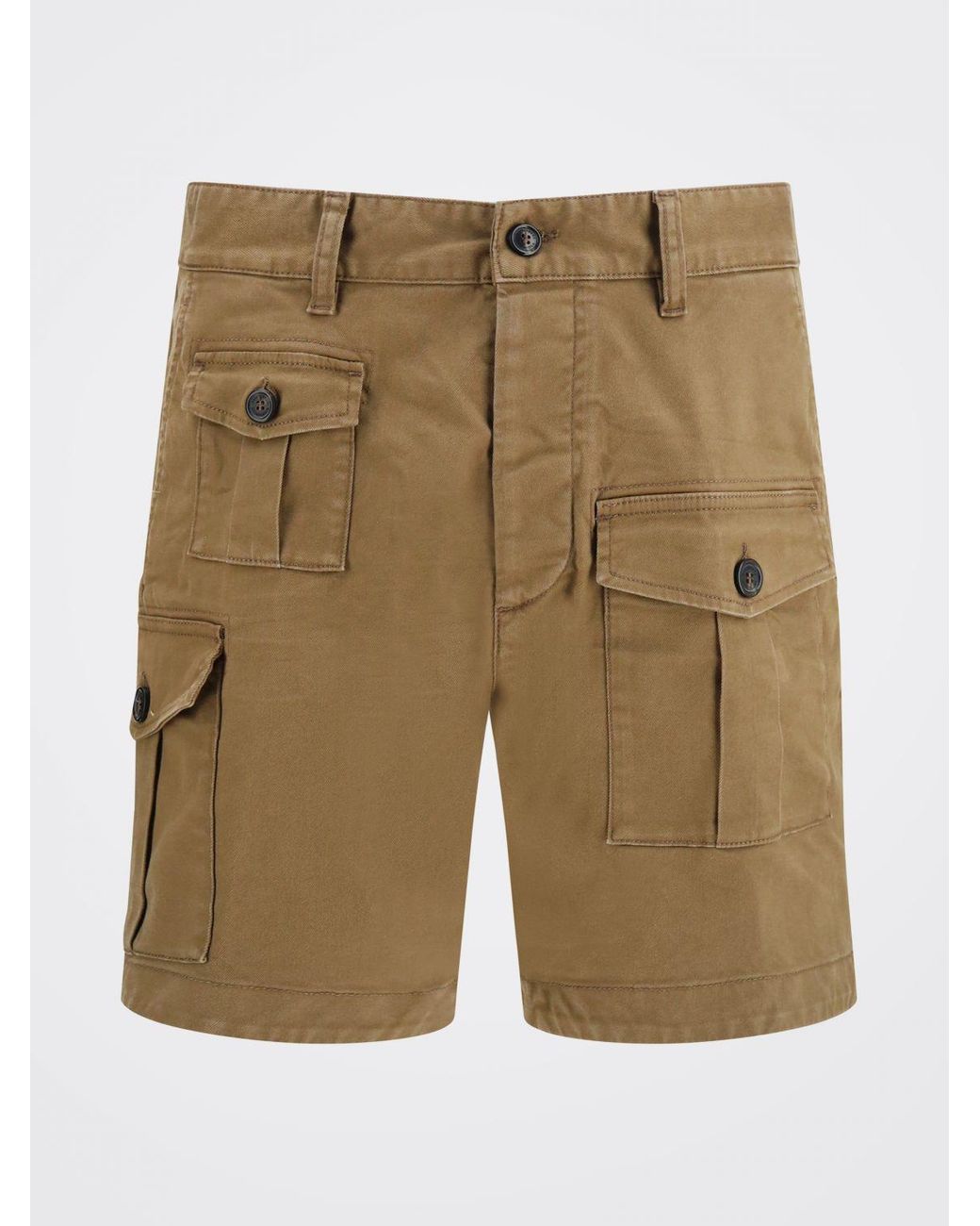 DSquared² Natural Stretch Cotton Cargo Shorts With Side Pockets for men