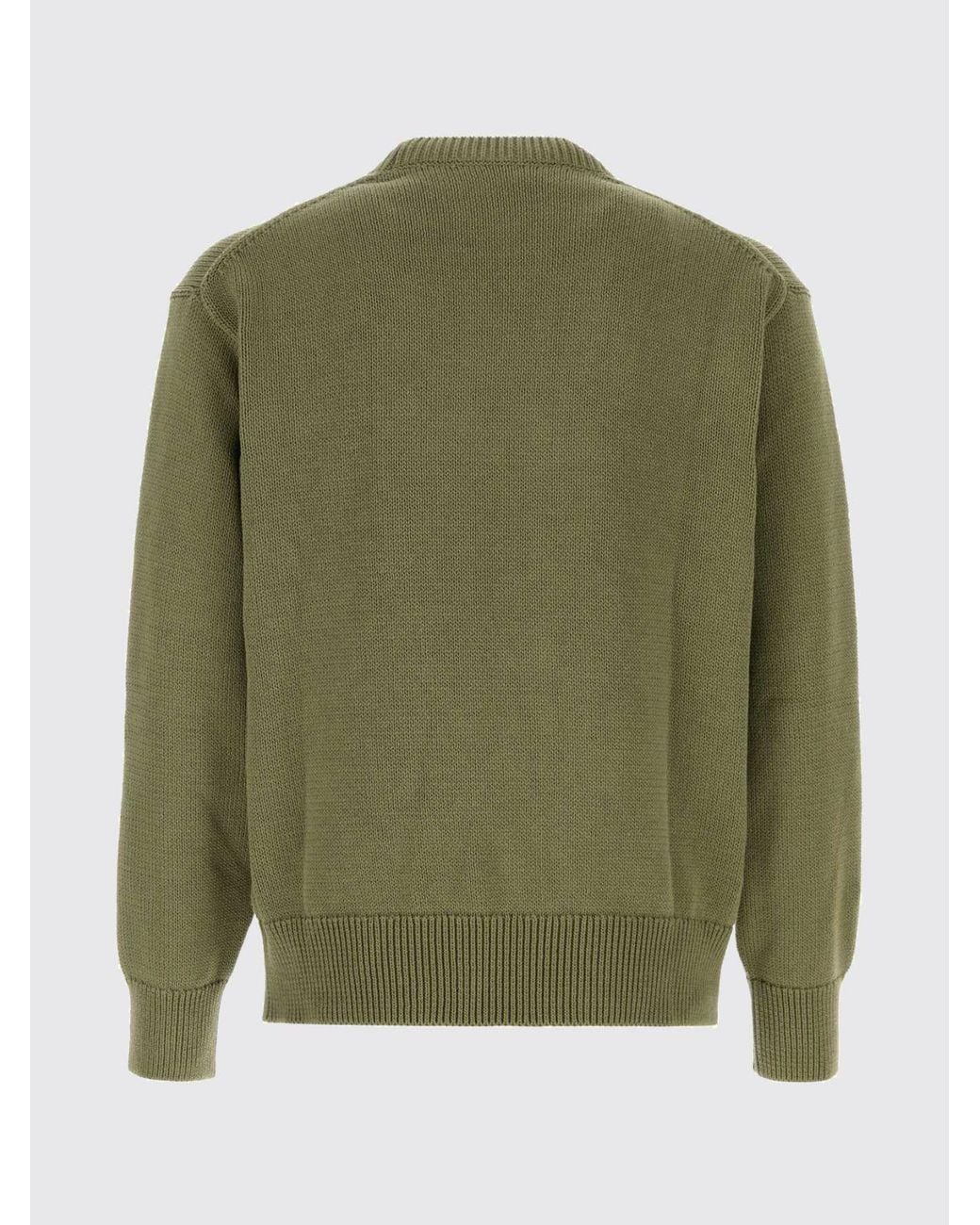 KENZO Green Crewneck Cotton Jumper With Contrast Embroidered Logo for men