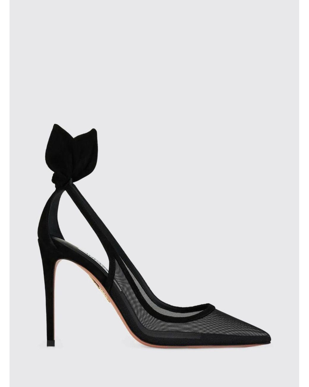 Aquazzura Black Bow Tie Mesh Nylon Pumps With High Heel And Knot Detail
