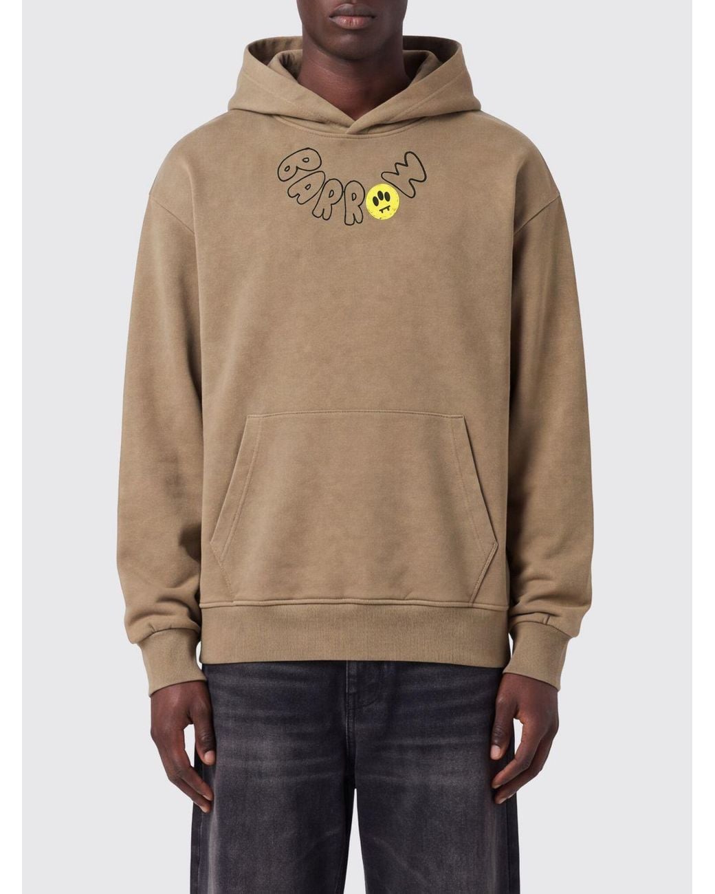 Barrow Natural Relaxed Fit Cotton Hoodie With Logo And Teddy Bear Print for men