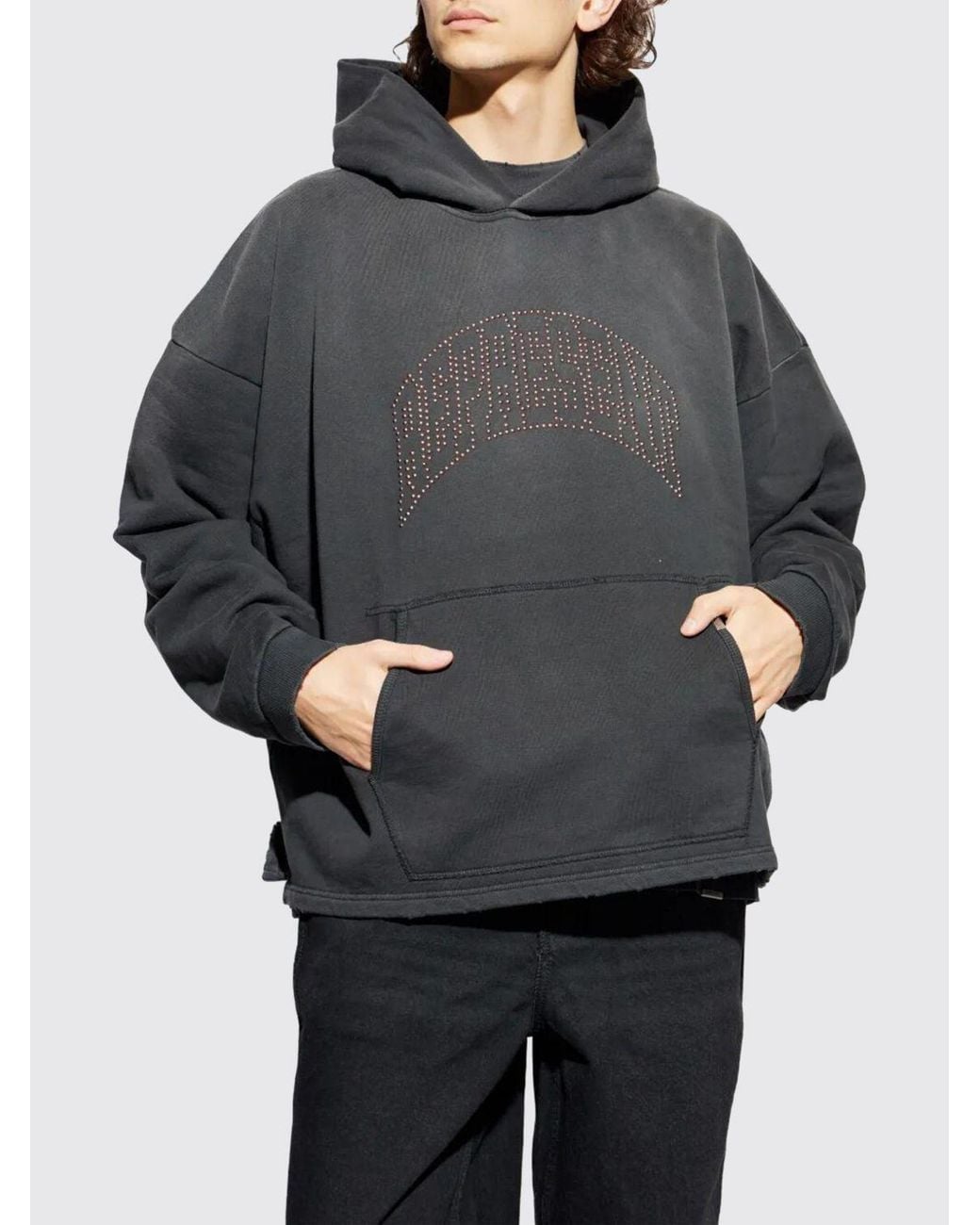 Represent Gray Cotton Hoodie With Logo for men
