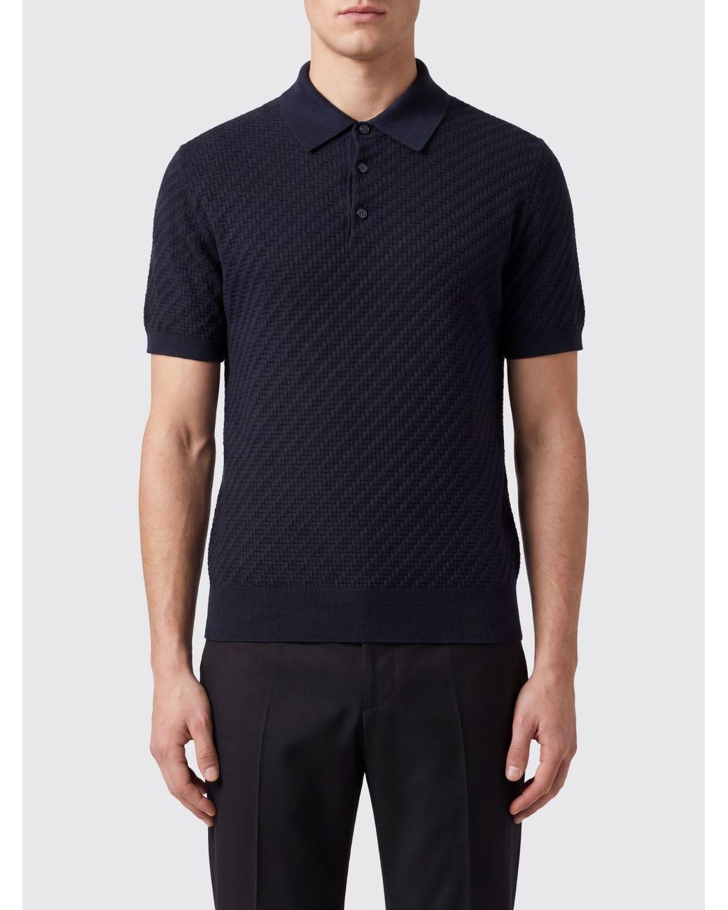 Brioni Blue Slim Fit Knit Polo Shirt for men