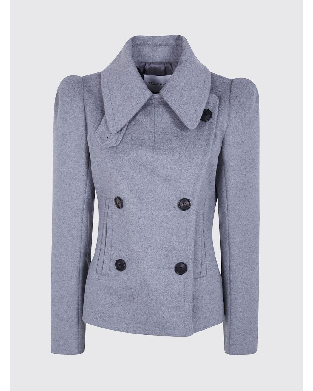7 For All Mankind Blue Slim Fit Double-Breasted Short Coat