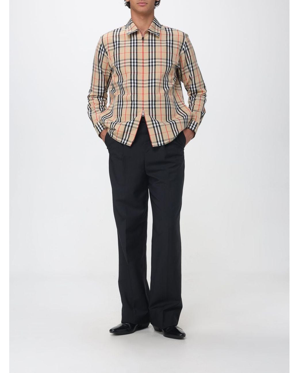 Burberry Blue Ollie Vintage Check Linen And Cotton Shirt Jacket With Zip Closure for men