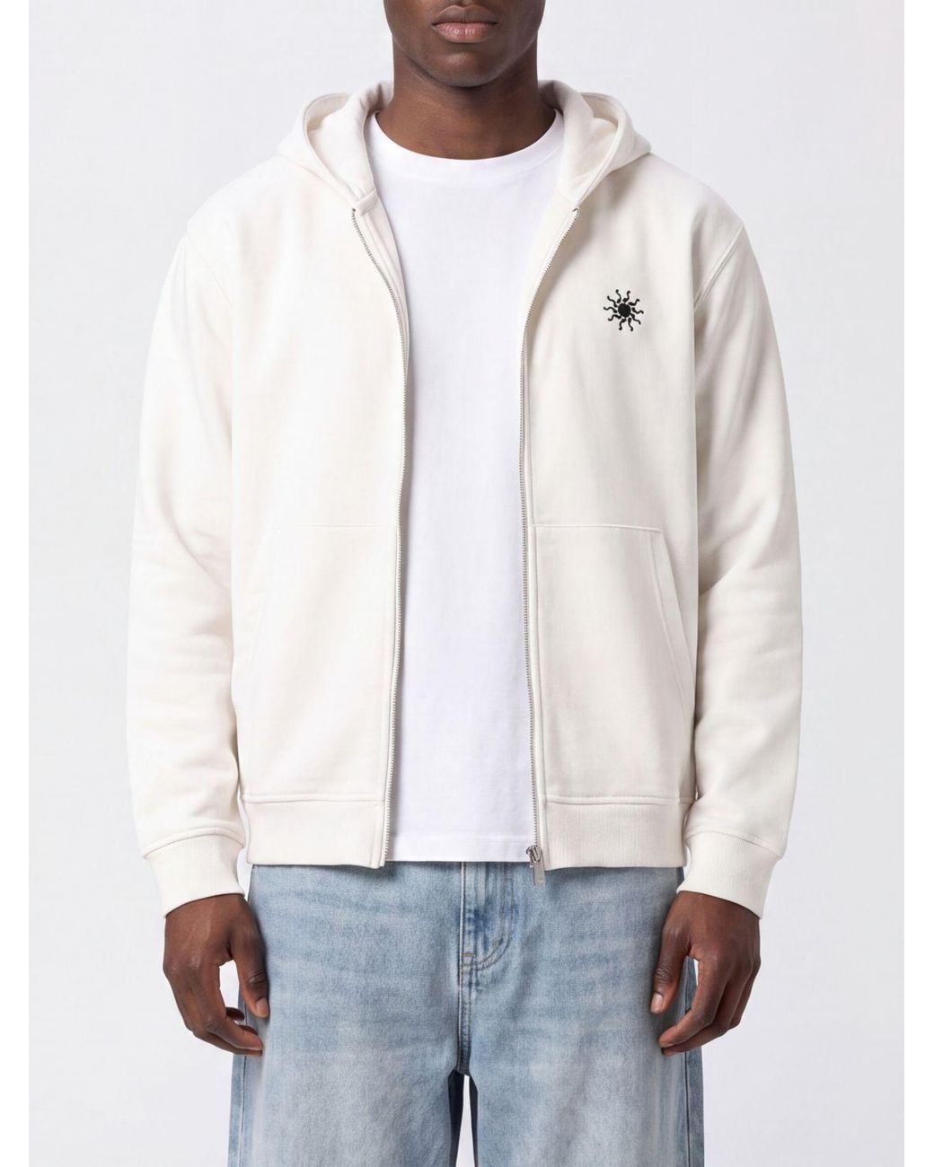HTC White Studded Cotton Zip-Up Hoodie for men