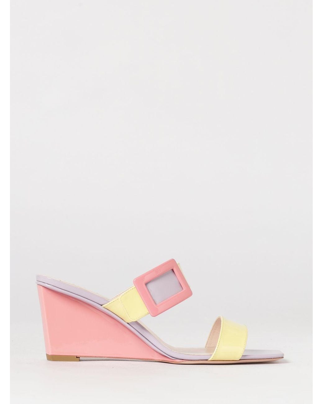 Roger Vivier Pink Belle Vivier Patent Leather Mules