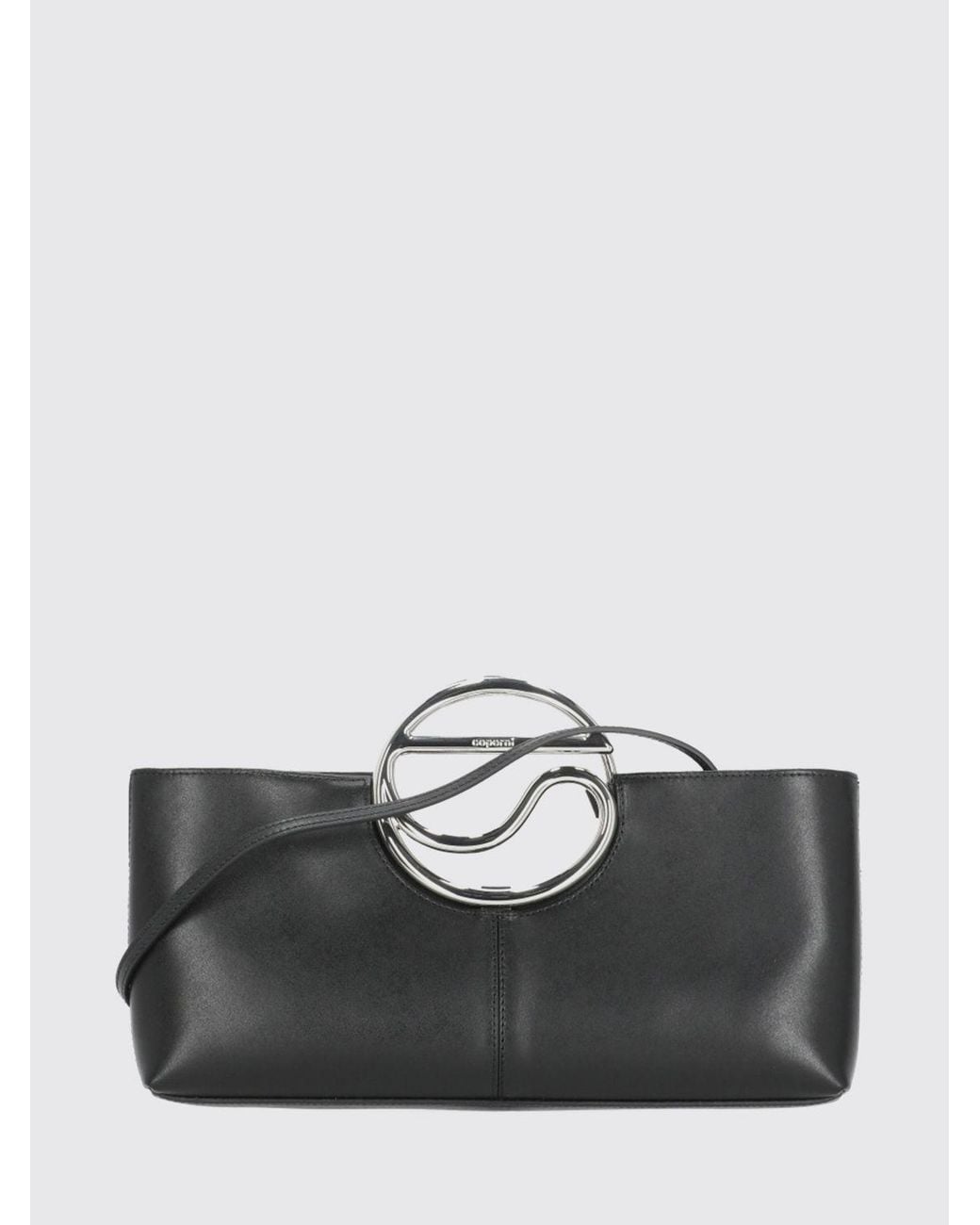Coperni Black Calf Leather Handbag With Metal Handle And Shoulder Strap
