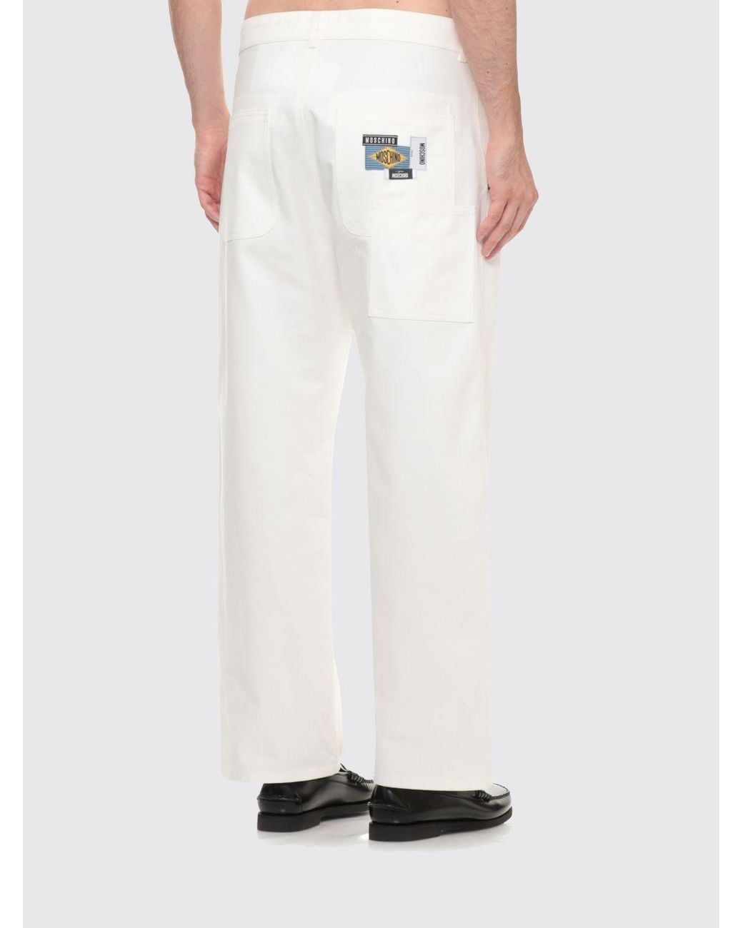 Moschino Couture White Straight Fit Denim Jeans With Applied Velcro Patches for men