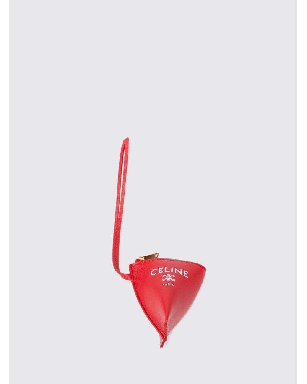Céline Red Zipped Smooth Lambskin Leather Key Pouch With Logo