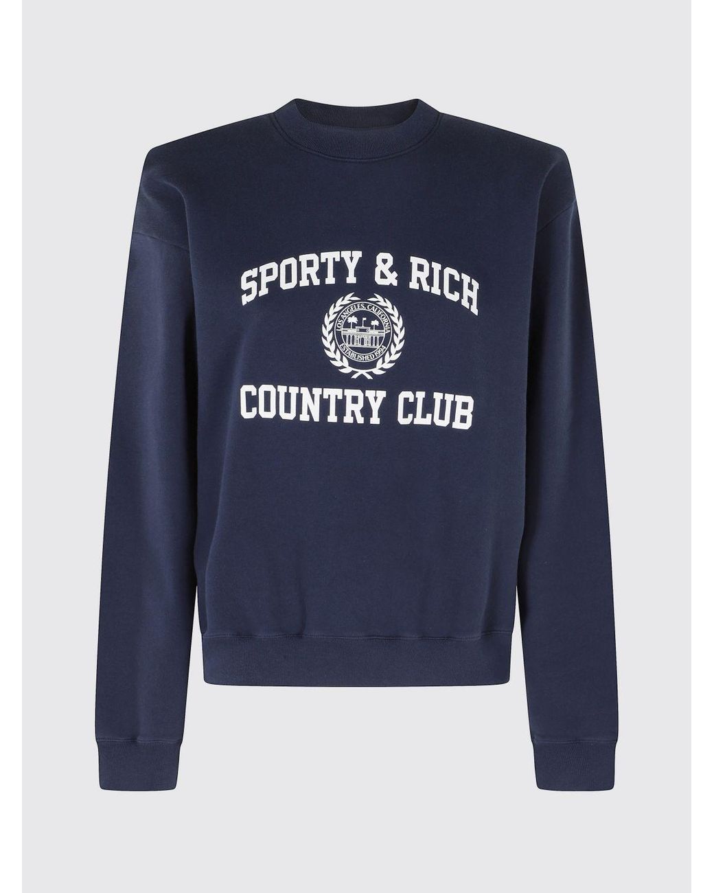 Sporty & Rich Blue Sporty &Amp Rich Varsity Crest Essential Crewneck Cotton Sweatshirt