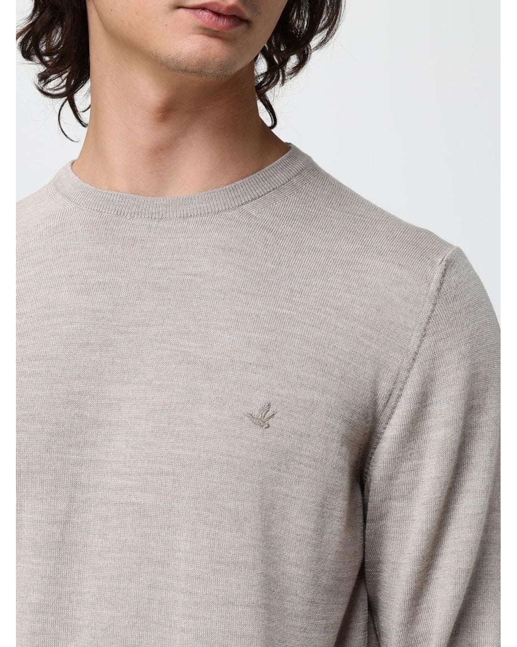 Brooksfield Gray Crewneck Wool Jumper With Long Sleeves And Ribbed Trims for men
