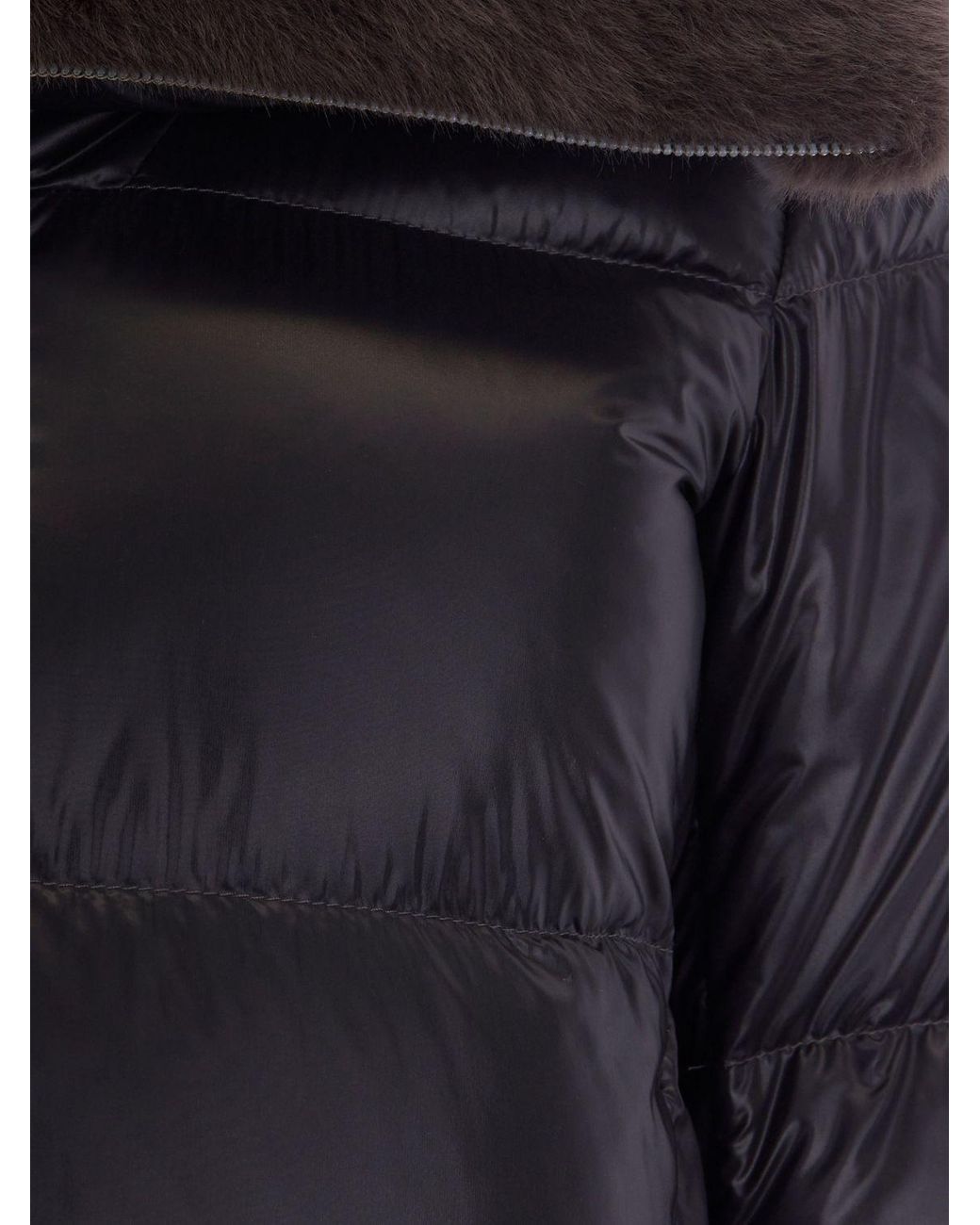 Herno Black Water-Repellent Quilted Nylon Short Down Jacket With Fur Collar