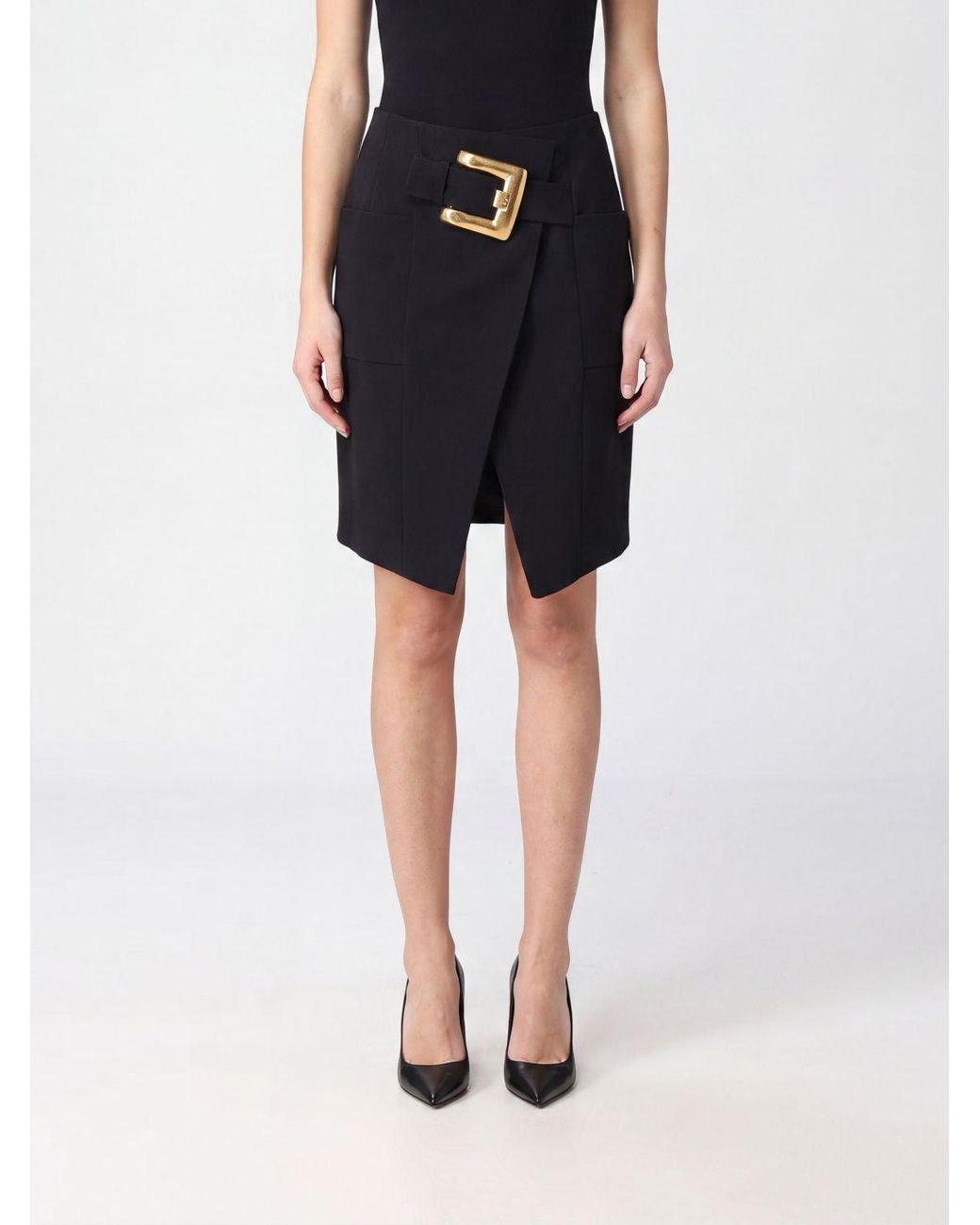 Balmain Black High-Waisted Asymmetrical Virgin Wool Mini Skirt