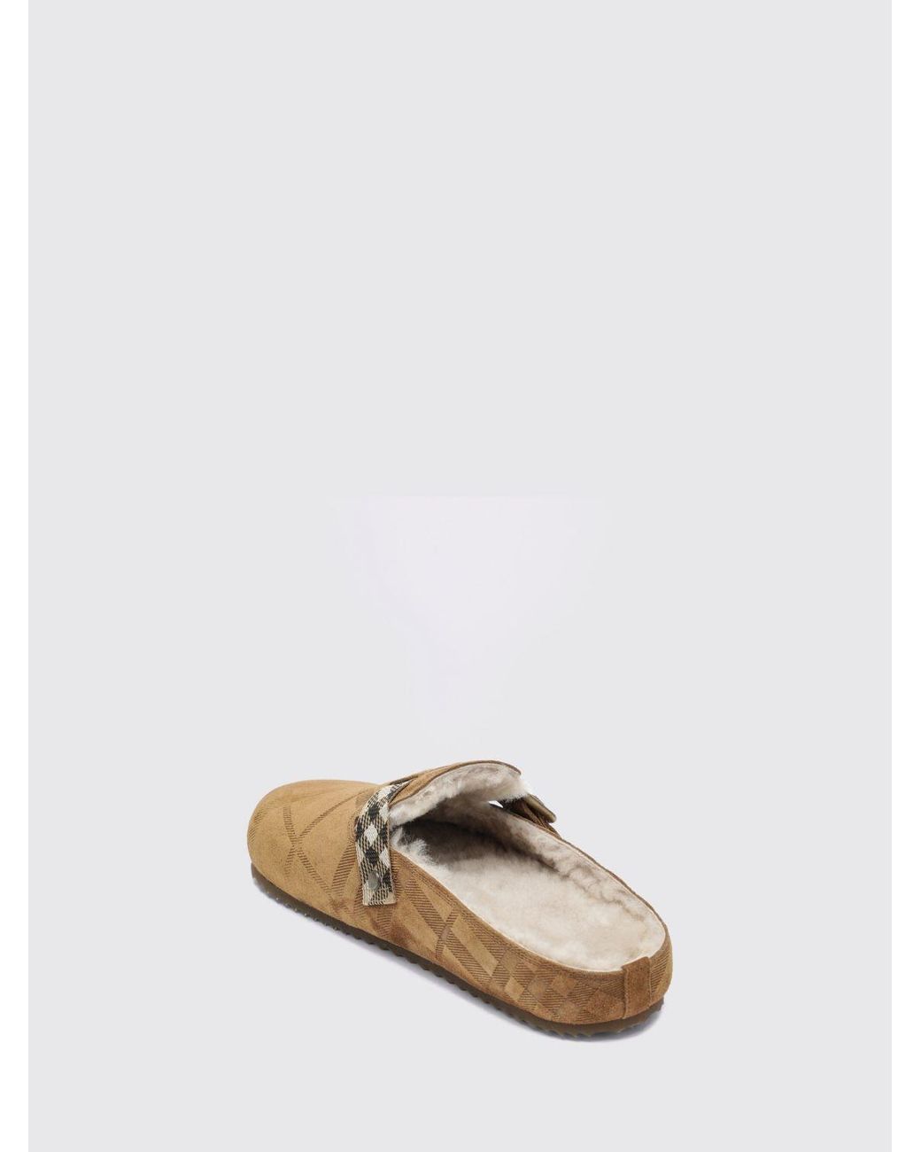 Burberry White Urchin Shearling Mules With Vintage Check Pattern And Strap