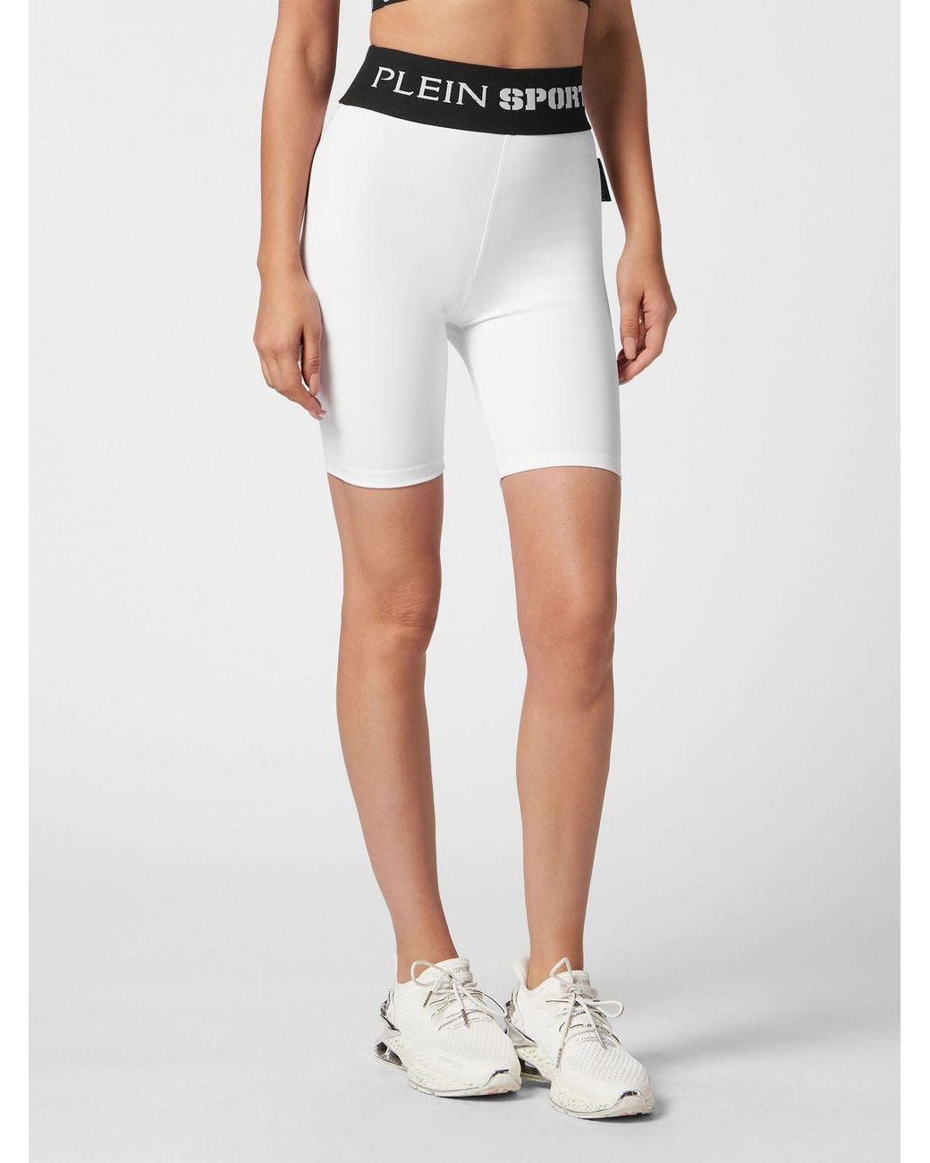 Philipp Plein Blue High-Waisted Skinny Fit Biker Shorts With Contrast Logo