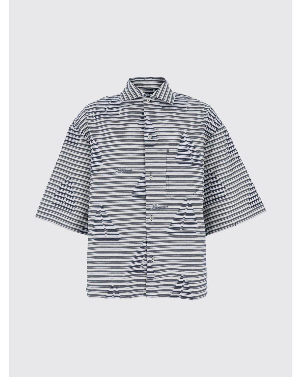 Jacquemus Blue The Plage Striped Graphic Print Cotton Bowling Shirt for men