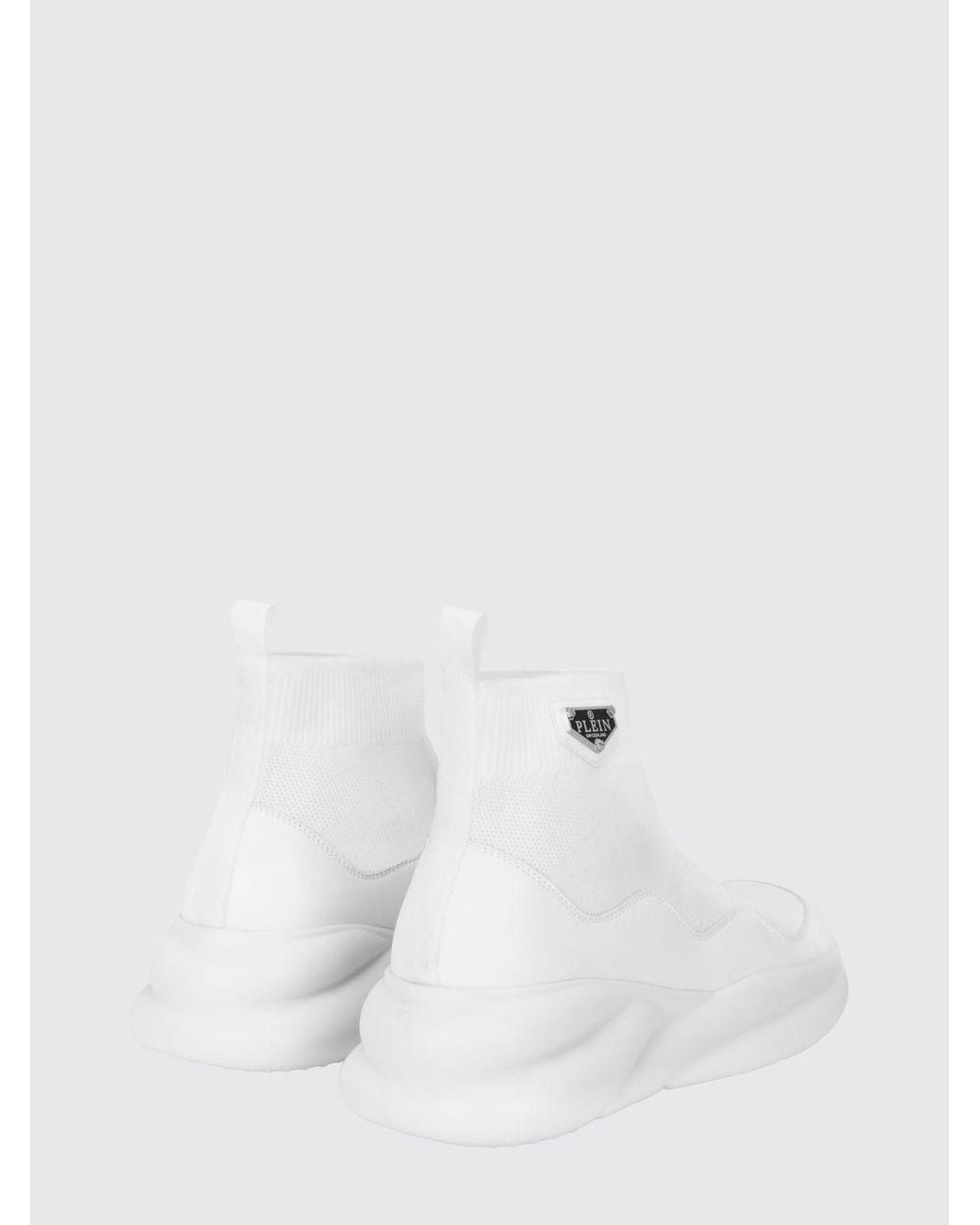 Philipp Plein White High-Top Slip-On Knit Sneakers With Sock Ankle for men