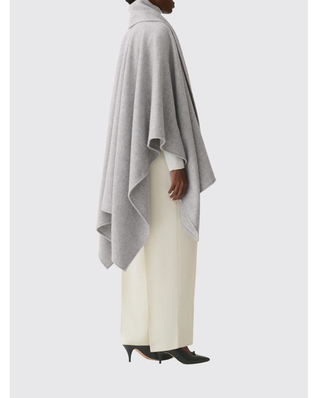 Fabiana Filippi Gray Asymmetric Shawl Collar Cape