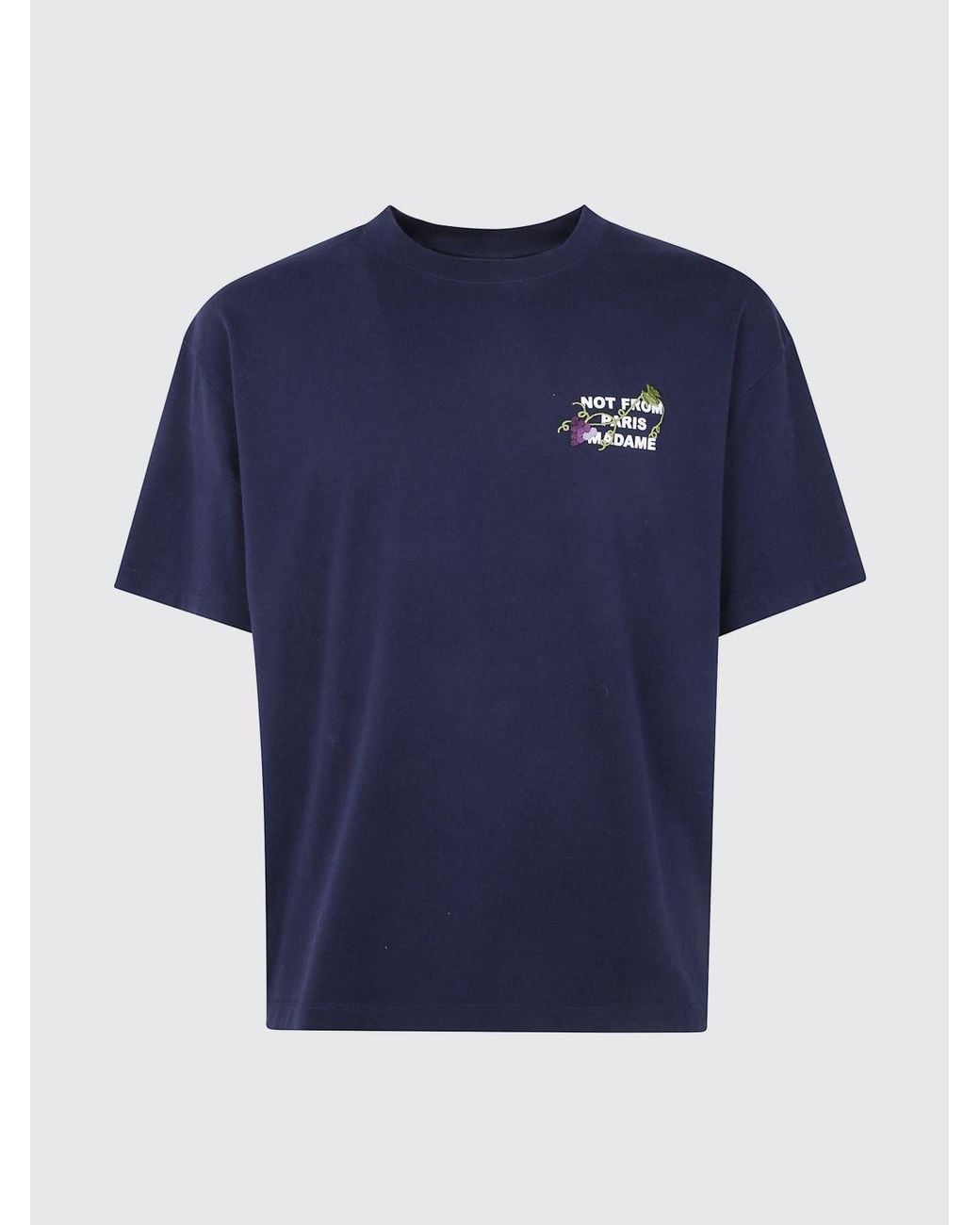 Drole de Monsieur Blue Slogan Print Cotton T-Shirt With Dropped Shoulders for men