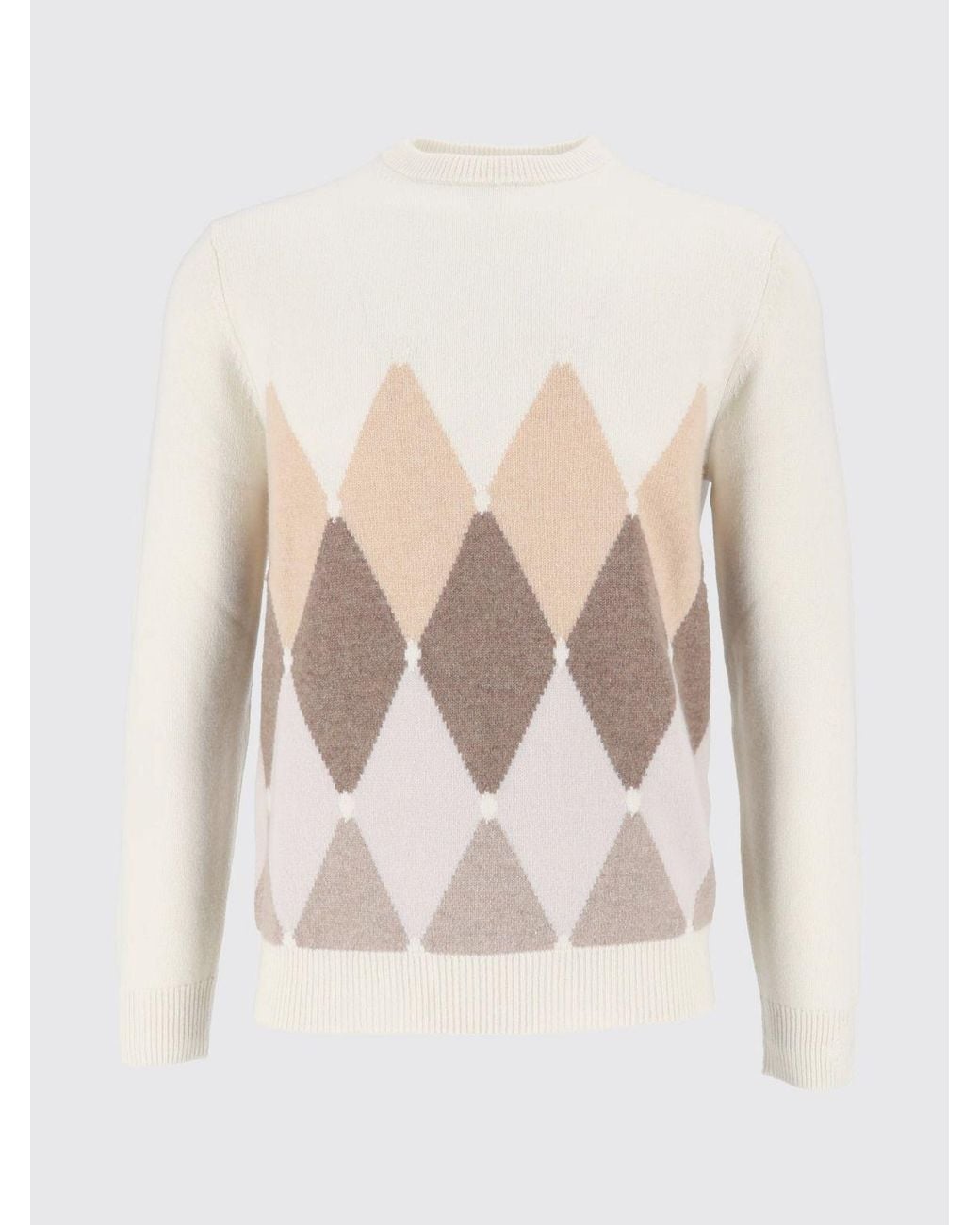 Ballantyne Natural Diamond Pattern Pure Cashmere Crewneck Jumper for men