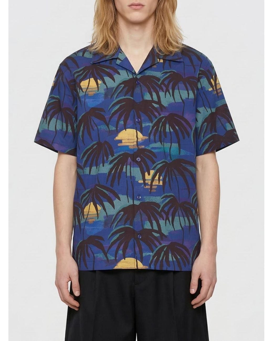 Drole de Monsieur Blue Printed Cotton Casual Shirt for men