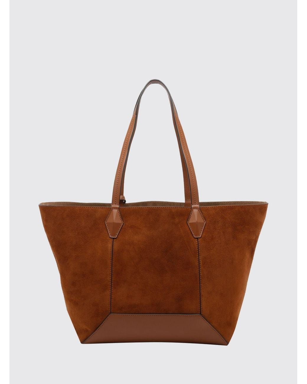 Jimmy Choo Brown Diamond Calfskin Leather Tote Bag With Double Handle And Charm