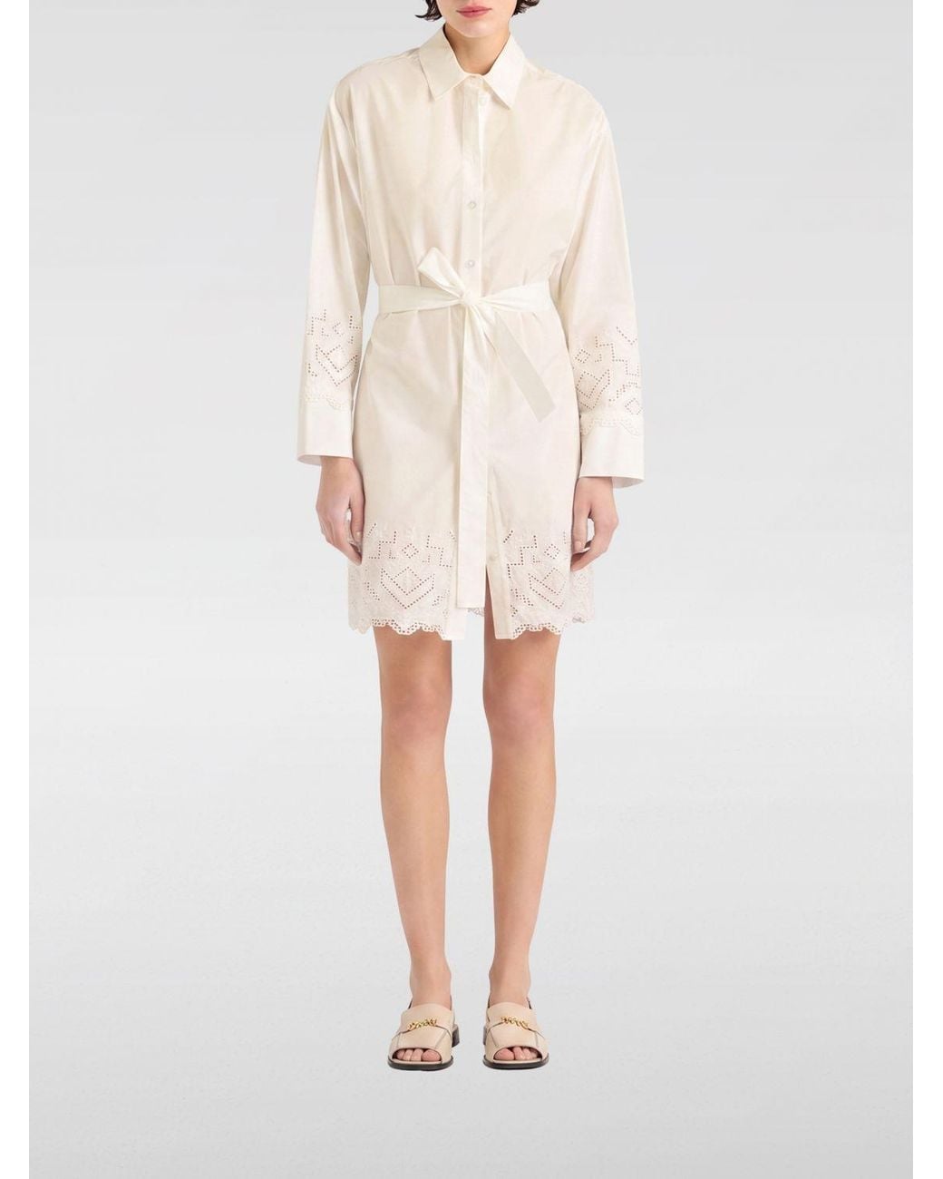 Momoní Natural MomonÌ Coyotera Cotton Poplin And Broderie Anglaise Mini Shirt Dress