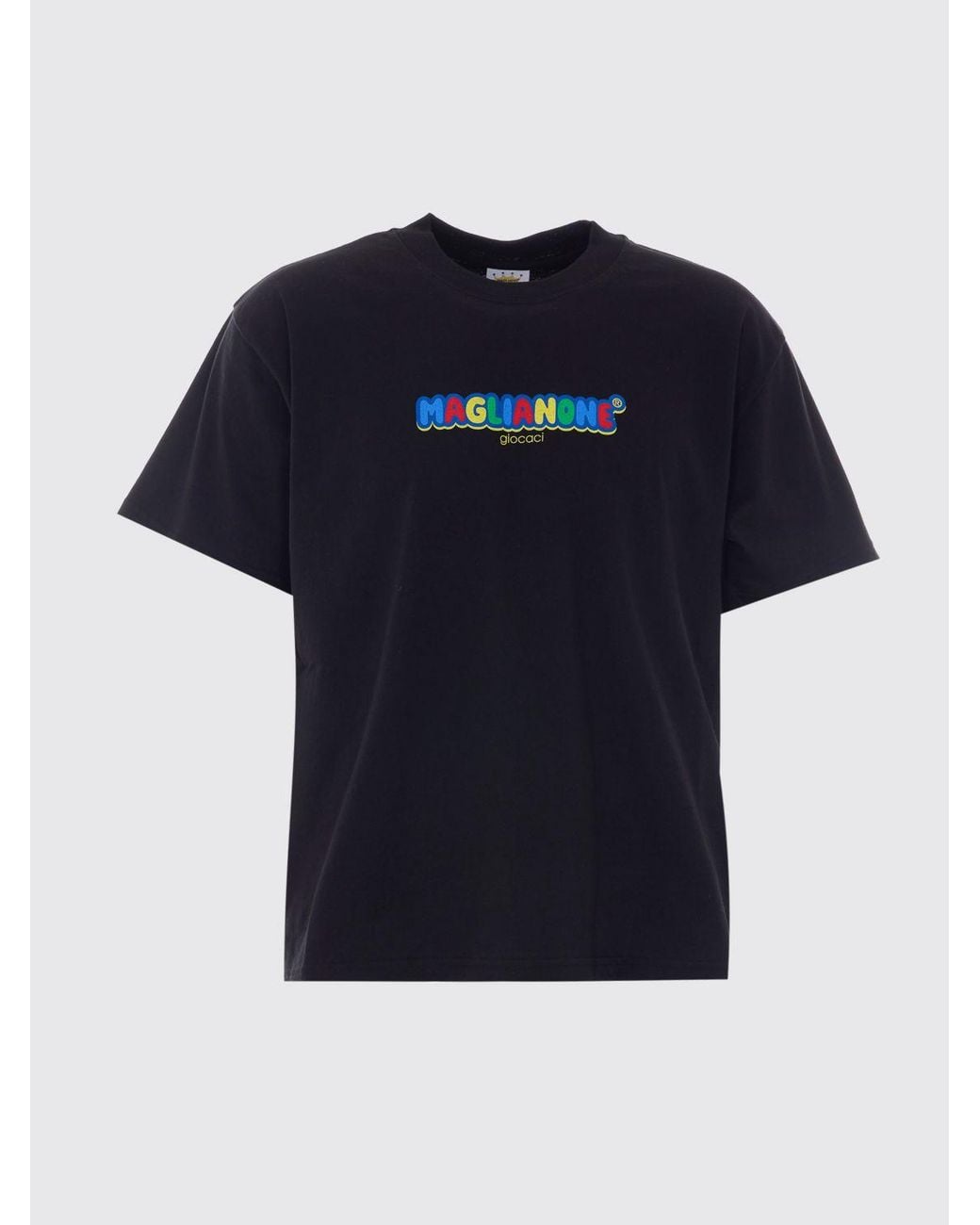 Magliano Black Relaxed Fit Cotton Crew-Neck T-Shirt With Contrasting Logo for men