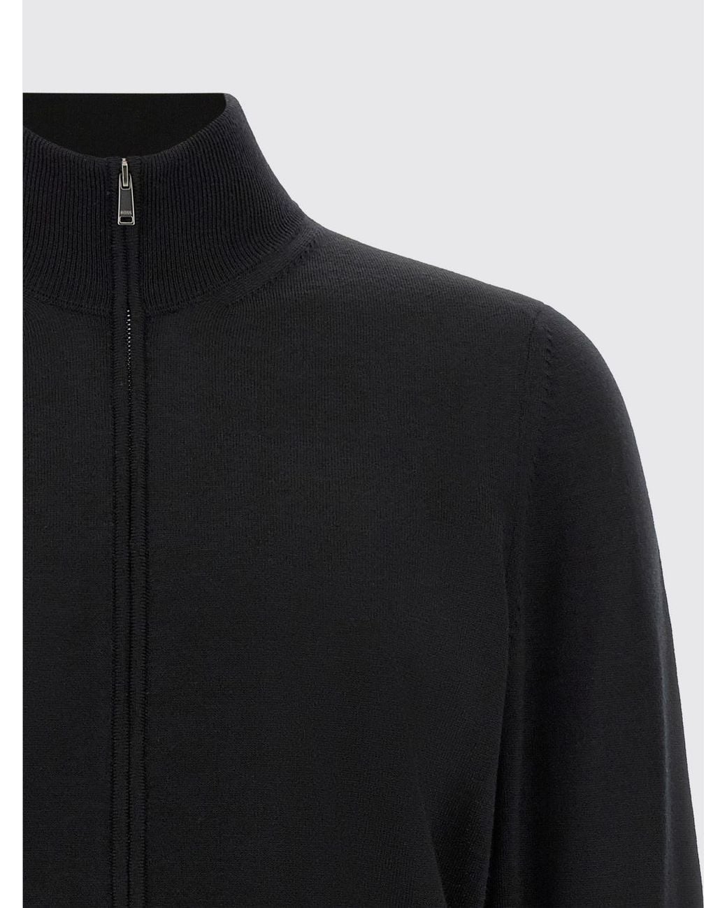 Boss Blue Slim Fit Virgin Wool Turtleneck Cardigan With Zip Closure for men