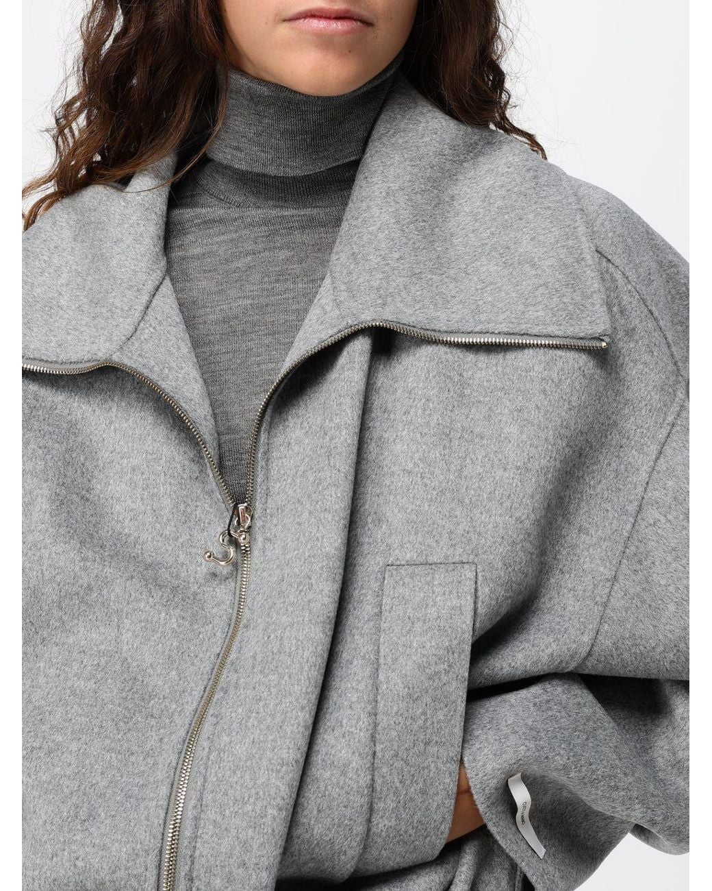 Sportmax Gray Wool Bomber Jacket With High Neck And Zip Fastening